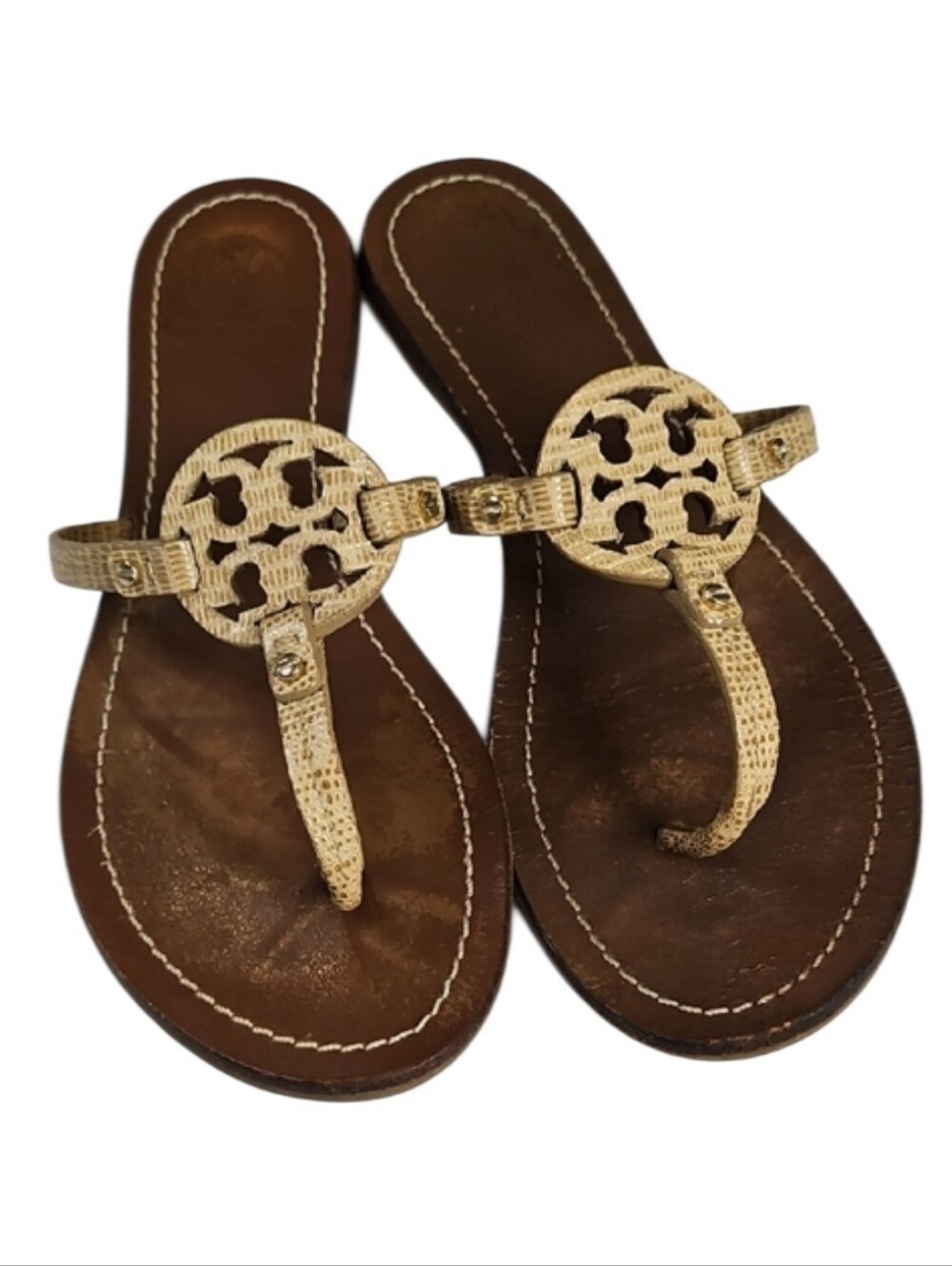 Tory Burch Mini Miller Trench Tan Thong Sandals Size 8-9